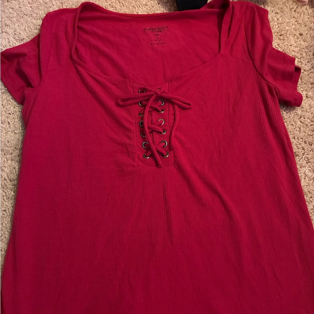 Torrid Red Lace-Up Short Sleeve Top